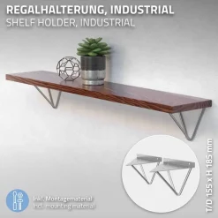 Wandkonsole Regalhalterung 2er Set 160 x 155 x 170 mm Grau aus Stahl ML-Design-ECD Germany Clearance
