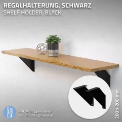 Wandkonsole Regalhalterung 2er Set 200 x 200 mm Schwarz aus Stahl ML-Design-ECD Germany
