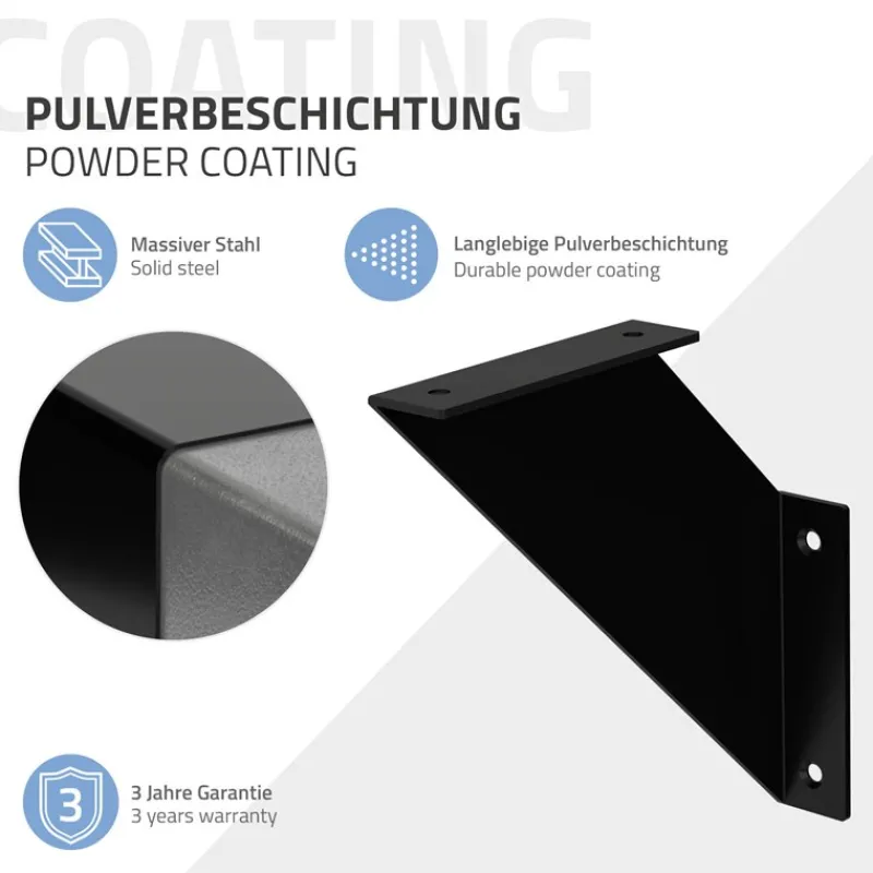 Wandkonsole Regalhalterung 2er Set 200 x 200 mm Schwarz aus Stahl ML-Design-ECD Germany