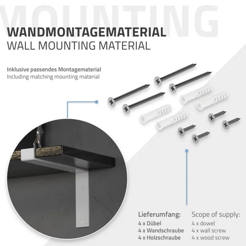 Wandkonsole Regalhalterung 2er Set 250 x 145 mm Weiß aus Stahl ML-Design-ECD Germany