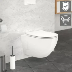Wand-WC Hänge Toilette aus Keramik 54 cm lang Spülrandlos mit Nanoversiegelung & Softclose Luxebath-ECD Germany Outlet