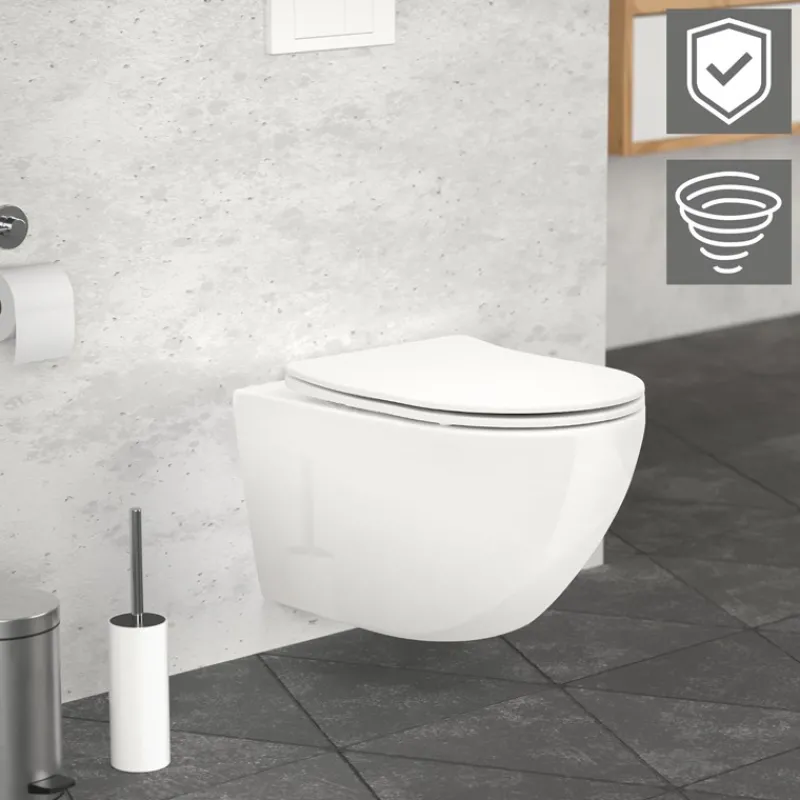 Wand-WC Hänge Toilette aus Keramik 54 cm lang Spülrandlos mit Nanoversiegelung & Softclose Luxebath-ECD Germany Outlet