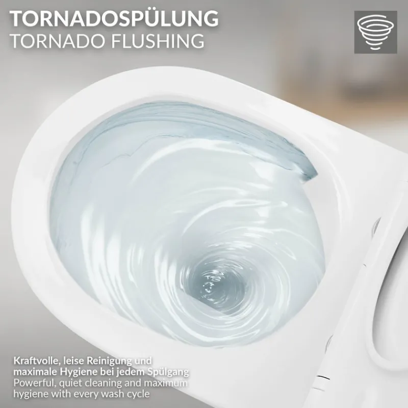 Wand-WC Hänge Toilette aus Keramik 54 cm lang Spülrandlos mit Nanoversiegelung & Softclose Luxebath-ECD Germany Outlet