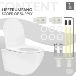 Wand-WC Hänge Toilette aus Keramik 54 cm lang Spülrandlos mit Nanoversiegelung & Softclose Luxebath-ECD Germany Outlet