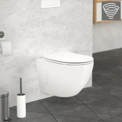 Wand-WC Hänge Toilette aus Keramik 49 cm lang Spülrandlos mit Softclose Luxebath-ECD Germany