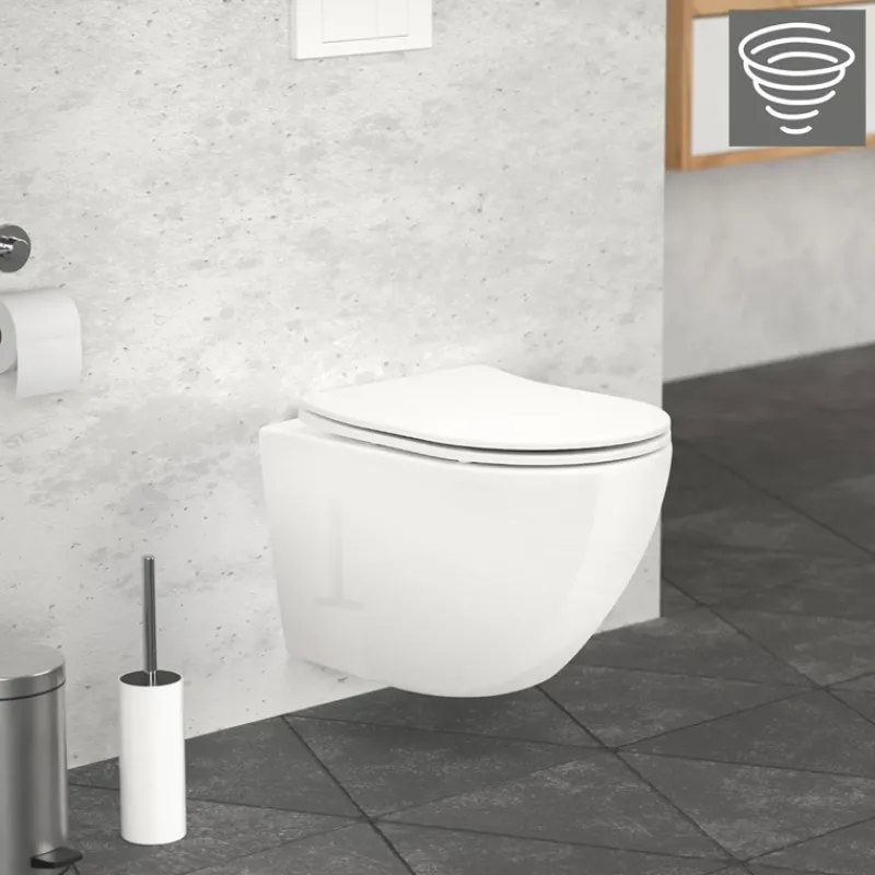Wand-WC Hänge Toilette aus Keramik 49 cm lang Spülrandlos mit Softclose Luxebath-ECD Germany