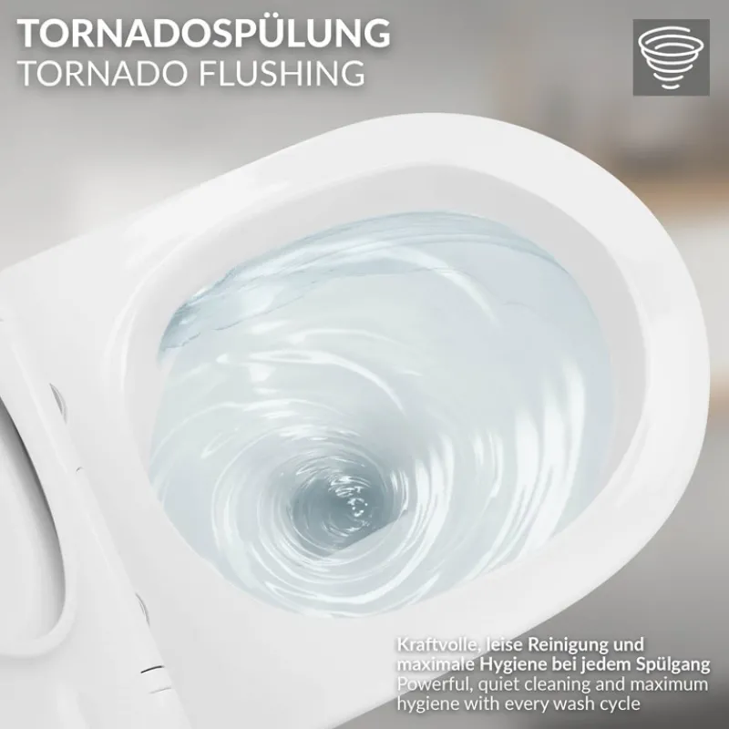 Wand-WC Hänge Toilette aus Keramik 49 cm lang Spülrandlos mit Softclose Luxebath-ECD Germany