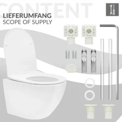 Wand-WC Hänge Toilette aus Keramik 49 cm lang Spülrandlos mit Softclose Luxebath-ECD Germany