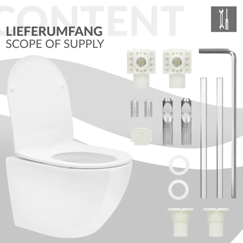Wand-WC Hänge Toilette aus Keramik 49 cm lang Spülrandlos mit Softclose Luxebath-ECD Germany