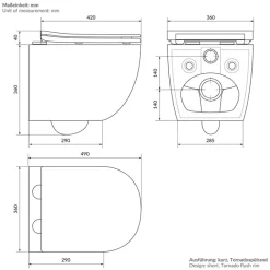 Wand-WC Hänge Toilette aus Keramik 49 cm lang Spülrandlos mit Softclose Luxebath-ECD Germany