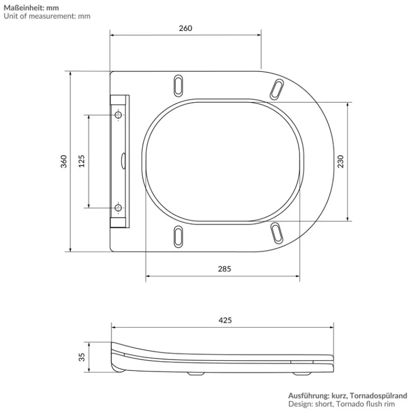 Wand-WC Hänge Toilette aus Keramik 49 cm lang Spülrandlos mit Softclose Luxebath-ECD Germany