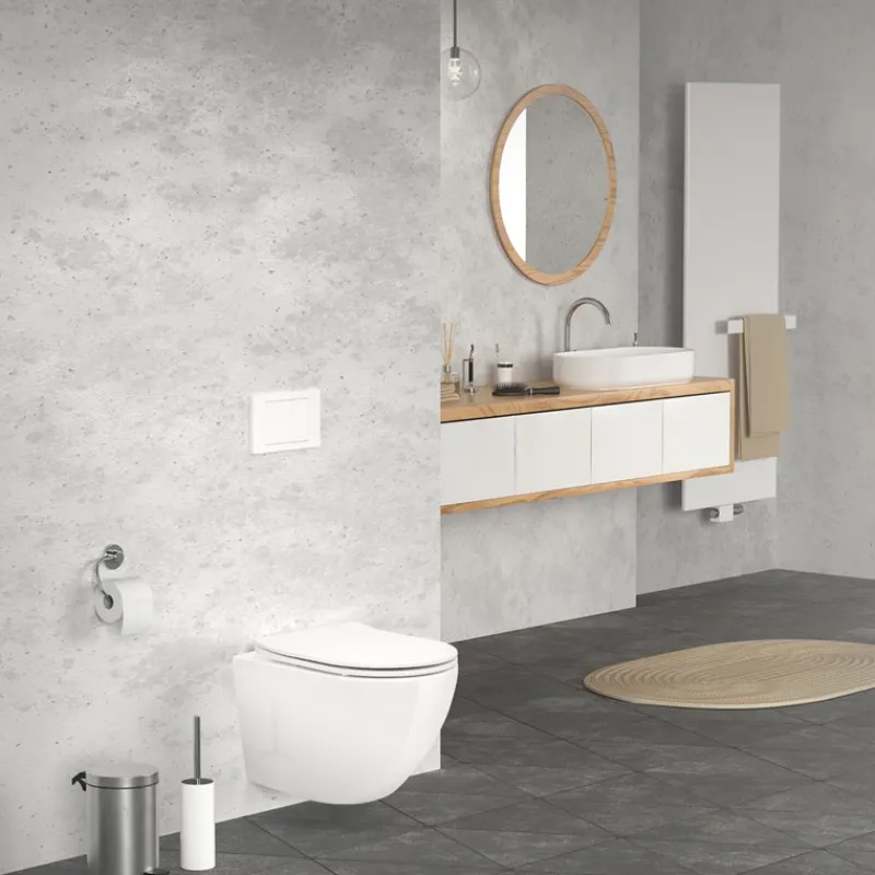 Wand-WC Hänge Toilette aus Keramik 49 cm lang Spülrandlos mit Softclose Luxebath-ECD Germany