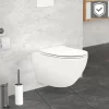 Wand-WC Hänge Toilette aus Keramik Matt Weiß 54 cm lang Spülrandlos mit Nanoversiegelung & Softclose Luxebath-ECD Germany