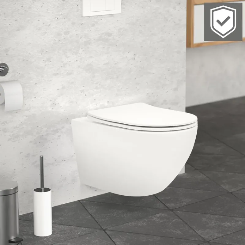 Wand-WC Hänge Toilette aus Keramik Matt Weiß 54 cm lang Spülrandlos mit Nanoversiegelung & Softclose Luxebath-ECD Germany