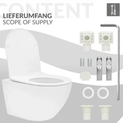 Wand-WC Hänge Toilette aus Keramik Matt Weiß 54 cm lang Spülrandlos mit Nanoversiegelung & Softclose Luxebath-ECD Germany