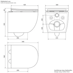 Wand-WC Hänge Toilette aus Keramik Matt Weiß 54 cm lang Spülrandlos mit Nanoversiegelung & Softclose Luxebath-ECD Germany