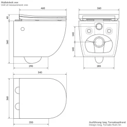 Wand-WC Hänge Toilette aus Keramik Matt Schwarz 54 cm lang Spülrandlos mit Bidet, Nanoversiegelung & Softclose Luxebath-ECD Germany Hot