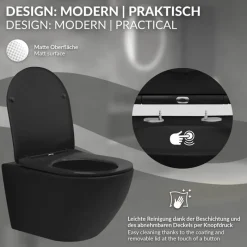 Wand-WC Hänge Toilette aus Keramik in Schwarz matt 54cm lang Spülrandlos mit Softclose LuxeBath-ECD Germany Clearance