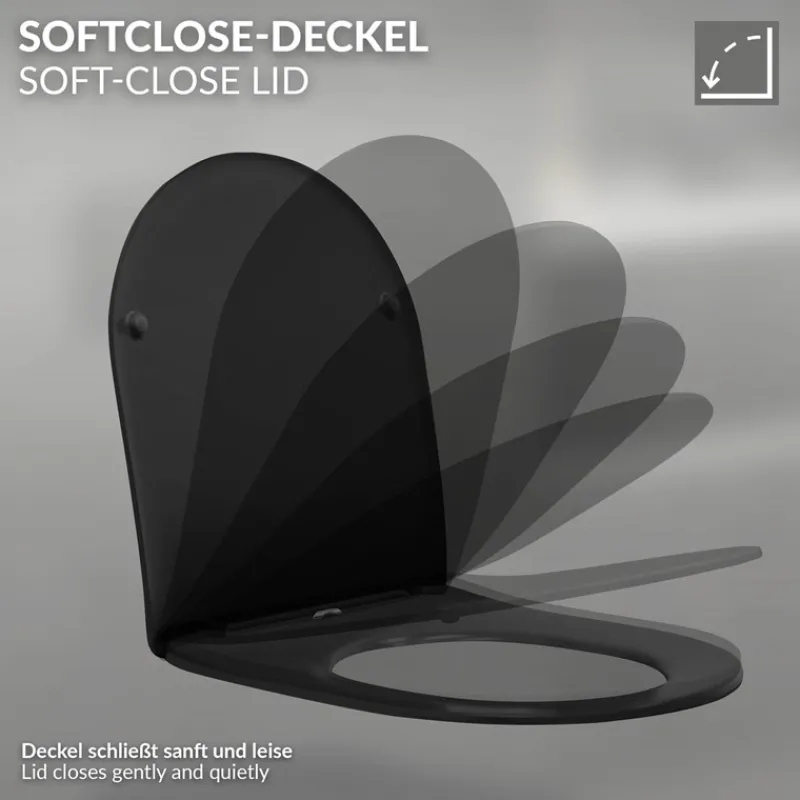 Wand-WC Hänge Toilette aus Keramik in Schwarz matt 54cm lang Spülrandlos mit Softclose LuxeBath-ECD Germany Clearance