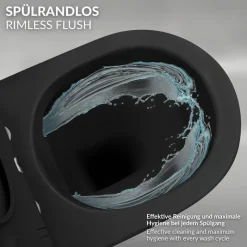 Wand-WC Hänge Toilette aus Keramik in Schwarz matt 54cm lang Spülrandlos mit Softclose LuxeBath-ECD Germany Clearance