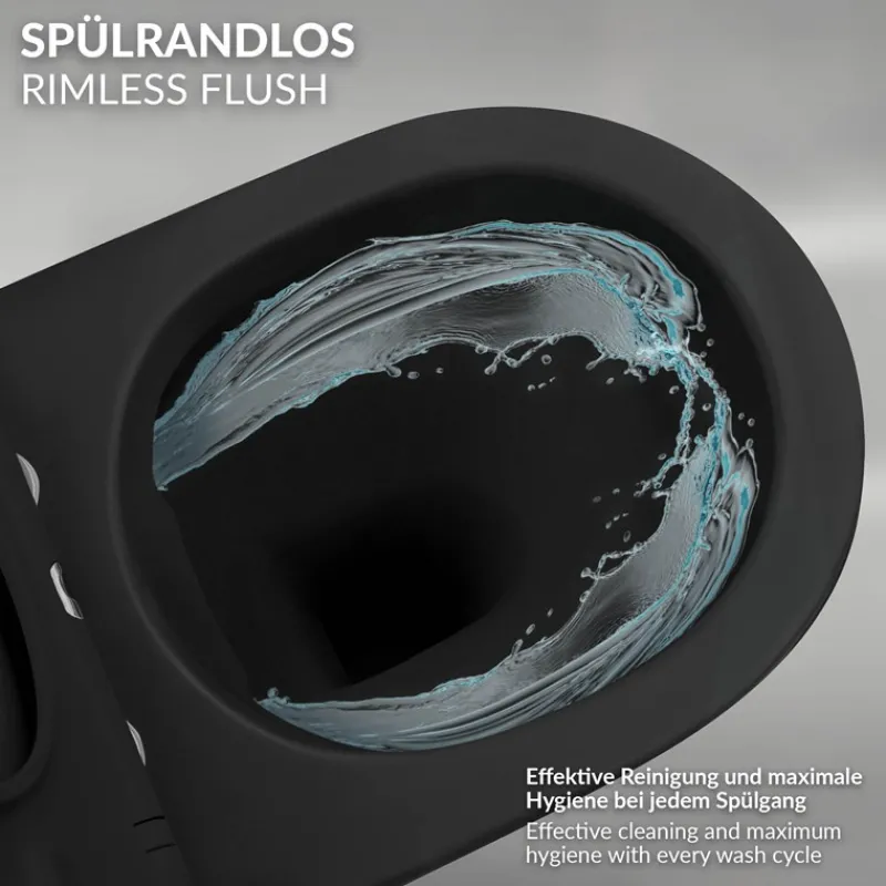 Wand-WC Hänge Toilette aus Keramik in Schwarz matt 54cm lang Spülrandlos mit Softclose LuxeBath-ECD Germany Clearance