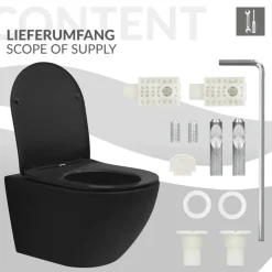 Wand-WC Hänge Toilette aus Keramik in Schwarz matt 54cm lang Spülrandlos mit Softclose LuxeBath-ECD Germany Clearance