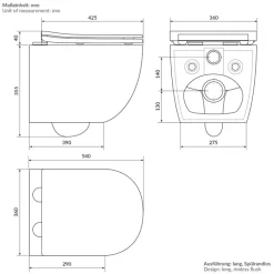 Wand-WC Hänge Toilette aus Keramik in Schwarz matt 54cm lang Spülrandlos mit Softclose LuxeBath-ECD Germany Clearance