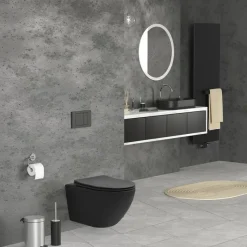 Wand-WC Hänge Toilette aus Keramik in Schwarz matt 54cm lang Spülrandlos mit Softclose LuxeBath-ECD Germany Clearance