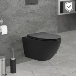 Wand-WC Hänge Toilette aus Keramik Matt Schwarz 54 cm lang Spülrandlos mit Nanoversiegelung & Softclose Luxebath-ECD Germany Sale