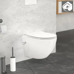 Wand-WC Hänge Toilette aus Keramik 49 cm lang Spülrandlos mit Bidet & Softclose LuxeBath-ECD Germany Clearance