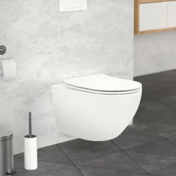 Wand-WC Hänge Toilette aus Keramik Weiß matt 54cm lang Spülrandlos mit Softclose Luxebath-ECD Germany Sale
