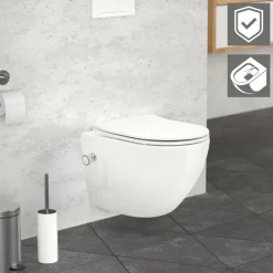 Wand-WC Hänge Toilette aus Keramik 49 cm lang Spülrandlos mit Bidet, Nanoversiegelung & Softclose Luxebath-ECD Germany Sale