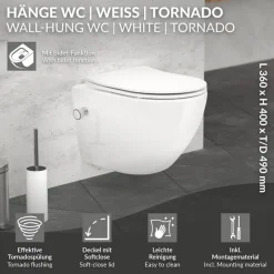 Wand-WC Hänge Toilette aus Keramik 49cm lang Spülrandlos mit Bidet & Softclose Luxebath-ECD Germany Sale