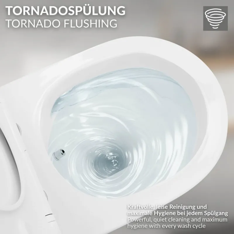 Wand-WC Hänge Toilette aus Keramik 49cm lang Spülrandlos mit Bidet & Softclose Luxebath-ECD Germany Sale