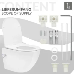 Wand-WC Hänge Toilette aus Keramik 49cm lang Spülrandlos mit Bidet & Softclose Luxebath-ECD Germany Sale