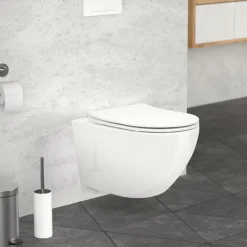 Wand-WC Hänge Toilette aus Keramik 52 cm Spülrandlos mit Softclose LuxeBath-ECD Germany Discount