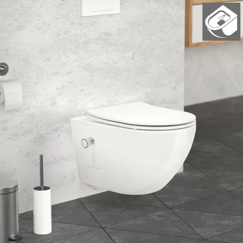 Wand-WC Hänge Toilette aus Keramik 54 cm lang Spülrandlos mit Bidet & Softclose LuxeBath-ECD Germany Outlet