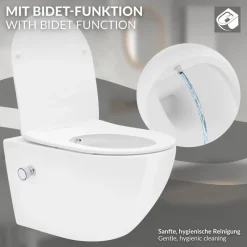 Wand-WC Hänge Toilette aus Keramik 54 cm lang Spülrandlos mit Bidet & Softclose LuxeBath-ECD Germany Outlet