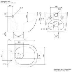 Wand-WC Hänge Toilette aus Keramik 54 cm lang Spülrandlos mit Bidet & Softclose LuxeBath-ECD Germany Outlet