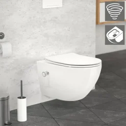 Wand-WC Hänge Toilette aus Keramik 54 cm lang Spülrandlos mit Bidet & Softclose Luxebath-ECD Germany Sale
