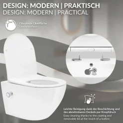 Wand-WC Hänge Toilette aus Keramik 54 cm lang Spülrandlos mit Bidet & Softclose Luxebath-ECD Germany Sale