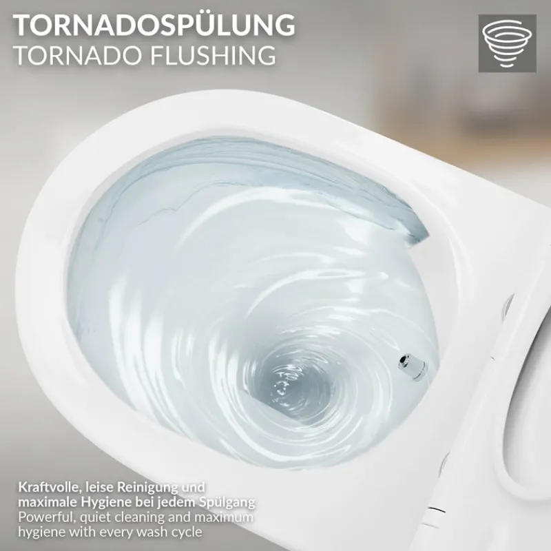 Wand-WC Hänge Toilette aus Keramik 54 cm lang Spülrandlos mit Bidet & Softclose Luxebath-ECD Germany Sale