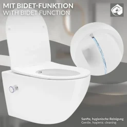 Wand-WC Hänge Toilette aus Keramik 54 cm lang Spülrandlos mit Bidet & Softclose Luxebath-ECD Germany Sale
