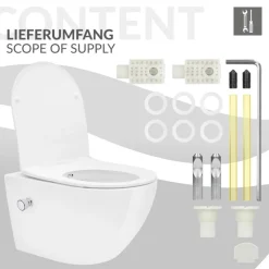 Wand-WC Hänge Toilette aus Keramik 54 cm lang Spülrandlos mit Bidet & Softclose Luxebath-ECD Germany Sale
