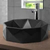 Waschbecken Diamantform ohne Überlauf Ø 42x13,5 cm Schwarz aus Keramik ML-Design-ECD Germany Discount