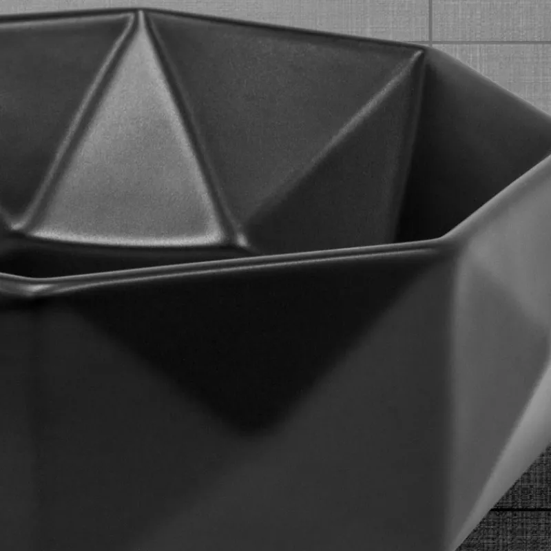 Waschbecken Diamantform ohne Überlauf Ø 42x13,5 cm Schwarz aus Keramik ML-Design-ECD Germany Discount