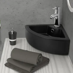 Waschbecken Dreieckig mit Überlauf 46x33x13 cm Schwarz aus Keramik ML-Design-ECD Germany Sale