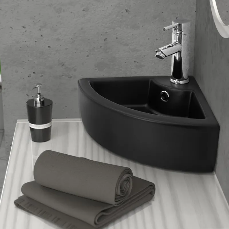 Waschbecken Dreieckig mit Überlauf 46x33x13 cm Schwarz aus Keramik ML-Design-ECD Germany Sale