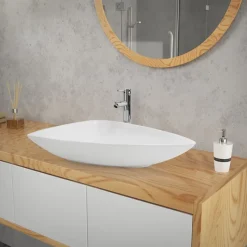 Waschbecken Dreieckig ohne Überlauf 69x46x13 cm Weiß aus Keramik ML-Design-ECD Germany Discount