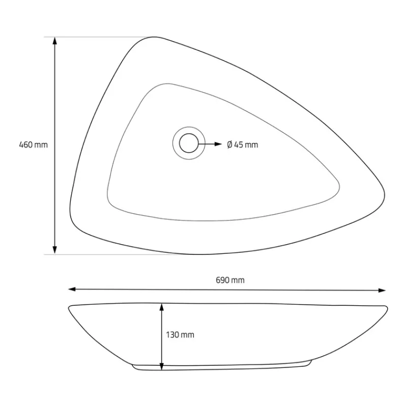Waschbecken Dreieckig ohne Überlauf 69x46x13 cm Weiß aus Keramik ML-Design-ECD Germany Discount